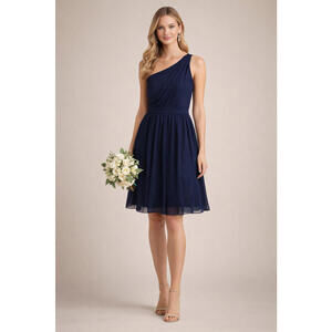 Navy One-Shoulder Chiffon Dress Sz 0 NWT Bridesmaid Weddington Way HOCO Party